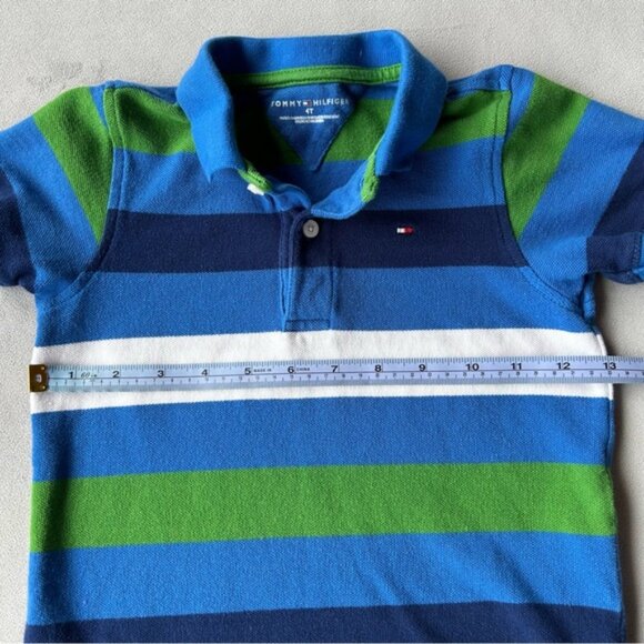 Tommy Hilfiger ~ Polo ~ Boys Size 4T ~ Blue Green White Stripes - Picture 5 of 7